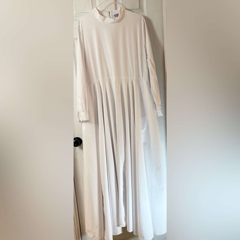 Eien, Elegant White Dress with pockets, 100% Cotton, 1XL